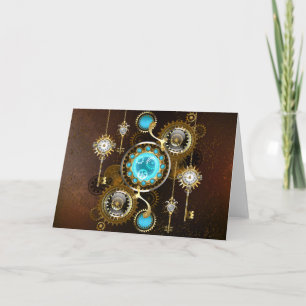 Steampunk Rusty Background met Turquoise Lenses Bedankkaart