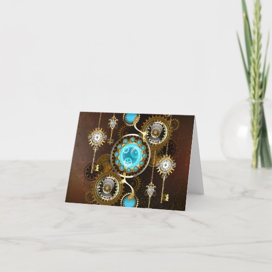 Steampunk Rusty Background met Turquoise Lenses Bedankkaart (Voorkant)