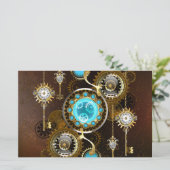 Steampunk Rusty Background met Turquoise Lenses Briefpapier (Staand voorkant)