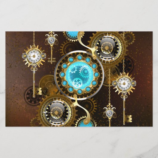 Steampunk Rusty Background met Turquoise Lenses Briefpapier (Voorkant)