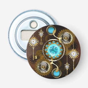 Steampunk Rusty Background met Turquoise Lenses Button Flesopener