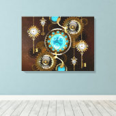 Steampunk Rusty Background met Turquoise Lenses Canvas Afdruk (Insitu (Houten vloer))