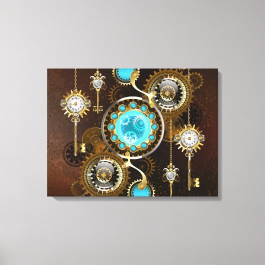 Steampunk Rusty Background met Turquoise Lenses Canvas Afdruk (Voorkant)