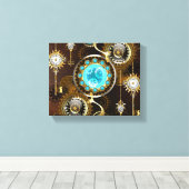 Steampunk Rusty Background met Turquoise Lenses Canvas Afdruk (Insitu (Houten vloer))