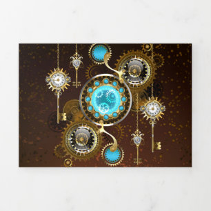 Steampunk Rusty Background met Turquoise Lenses Drieluik Kaart