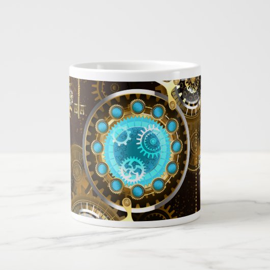 Steampunk Rusty Background met Turquoise Lenses Extra Grote Beker (Voorkant)