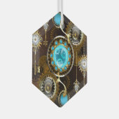 Steampunk Rusty Background met Turquoise Lenses Glas Ornament (Voorkant Rechts)