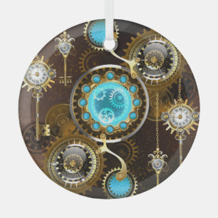 Steampunk Rusty Background met Turquoise Lenses Glas Ornament