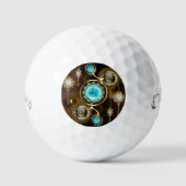 Steampunk Rusty Background met Turquoise Lenses Golfballen (Voorkant)