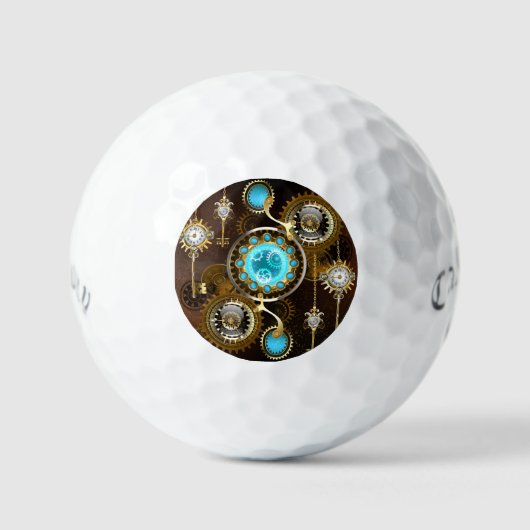 Steampunk Rusty Background met Turquoise Lenses Golfballen (Voorkant)