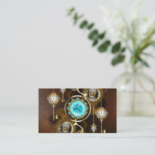 Steampunk Rusty Background met Turquoise Lenses Informatiekaartje (Staand voorkant)