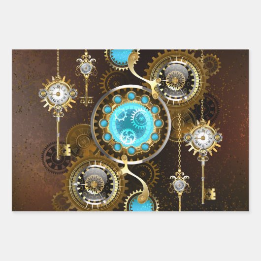 Steampunk Rusty Background met Turquoise Lenses Inpakpapier Vel (Voorkant 2)
