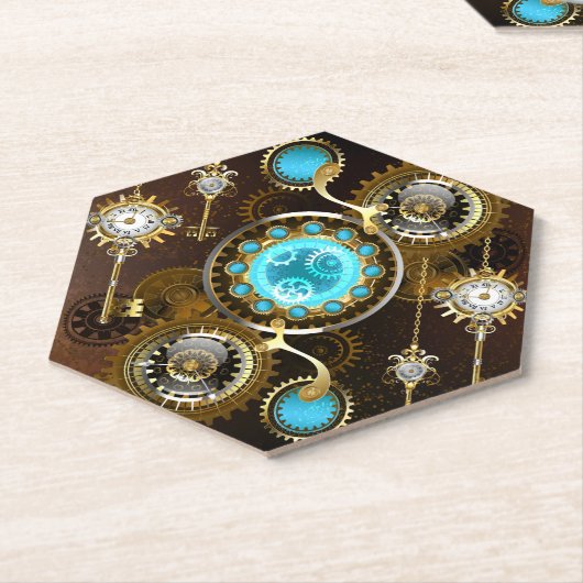 Steampunk Rusty Background met Turquoise Lenses Kartonnen Onderzetters (Schuin)