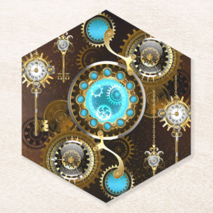 Steampunk Rusty Background met Turquoise Lenses Kartonnen Onderzetters
