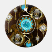 Steampunk Rusty Background met Turquoise Lenses Keramisch Ornament (Achterkant)