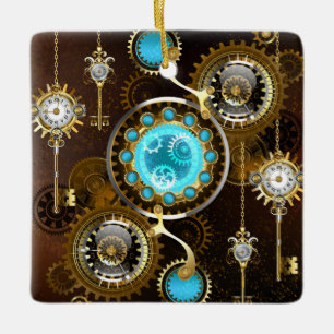Steampunk Rusty Background met Turquoise Lenses Keramisch Ornament