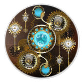Steampunk Rusty Background met Turquoise Lenses Keramische Knop (Voorkant)