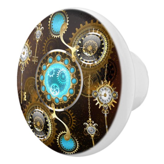 Steampunk Rusty Background met Turquoise Lenses Keramische Knop (Rechts)