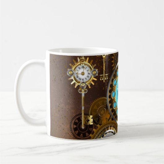 Steampunk Rusty Background met Turquoise Lenses Koffiemok (Links)