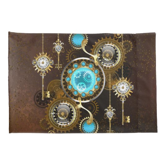 Steampunk Rusty Background met Turquoise Lenses Kussensloop (Achterkant-Rechts)