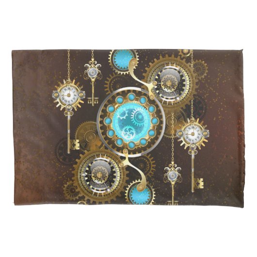 Steampunk Rusty Background met Turquoise Lenses Kussensloop (Voorkant-Links)
