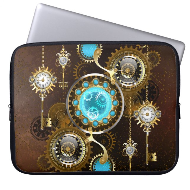 Steampunk Rusty Background met Turquoise Lenses Laptop Sleeve (Voorkant)