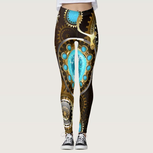 Steampunk Rusty Background met Turquoise Lenses Leggings (Voorkant)