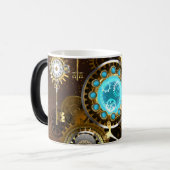Steampunk Rusty Background met Turquoise Lenses Magische Mok (Voorkant links)