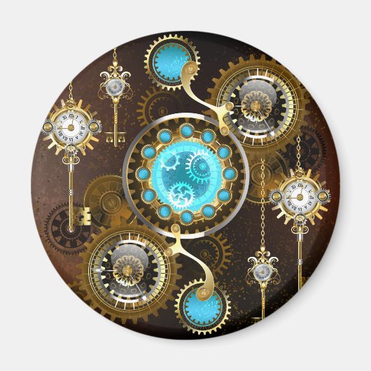 Steampunk Rusty Background met Turquoise Lenses Magneet (Voorkant)