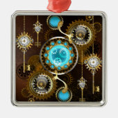 Steampunk Rusty Background met Turquoise Lenses Metalen Ornament (Voorkant)