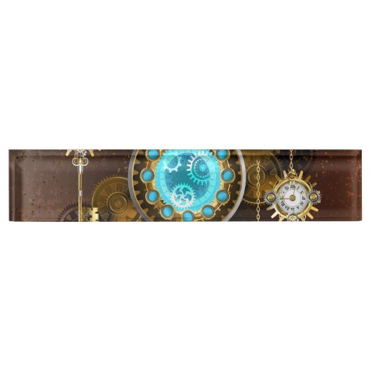 Steampunk Rusty Background met Turquoise Lenses Naambordje (Voorkant)