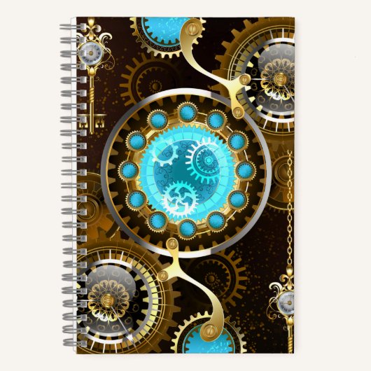 Steampunk Rusty Background met Turquoise Lenses Notitieboek (Voorkant)