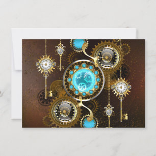 Steampunk Rusty Background met Turquoise Lenses Notitiekaartje