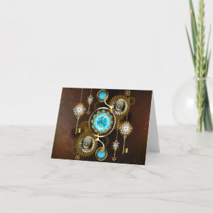 Steampunk Rusty Background met Turquoise Lenses Notitiekaartje