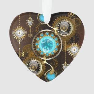 Steampunk Rusty Background met Turquoise Lenses Ornament