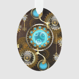 Steampunk Rusty Background met Turquoise Lenses Ornament