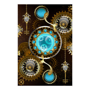 Steampunk Rusty Background met Turquoise Lenses Perfect Poster