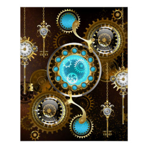 Steampunk Rusty Background met Turquoise Lenses Perfect Poster