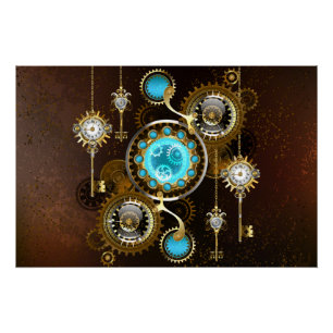 Steampunk Rusty Background met Turquoise Lenses Perfect Poster