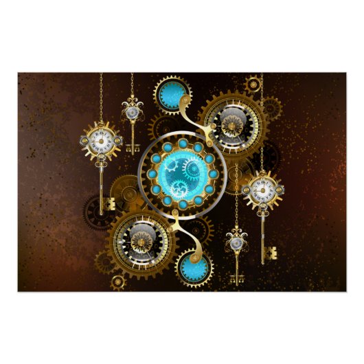 Steampunk Rusty Background met Turquoise Lenses Perfect Poster (Voorkant)