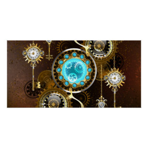 Steampunk Rusty Background met Turquoise Lenses Perfect Poster
