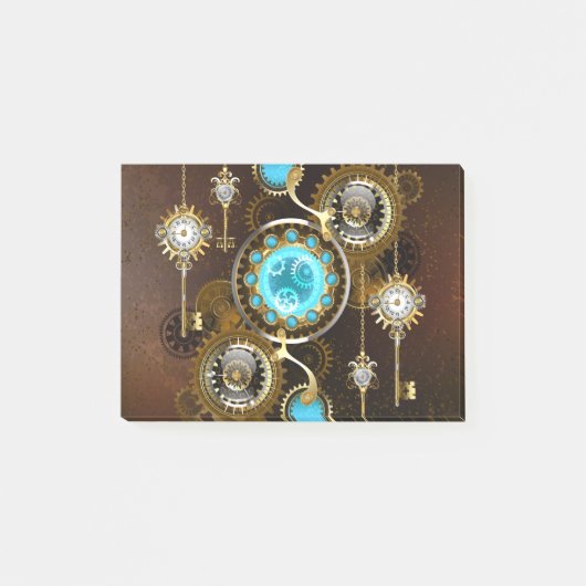 Steampunk Rusty Background met Turquoise Lenses Post-it® Notes (Voorkant)