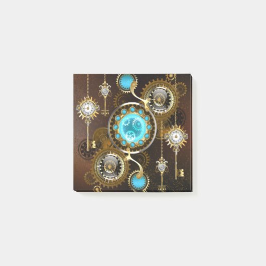 Steampunk Rusty Background met Turquoise Lenses Post-it® Notes (Voorkant)
