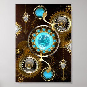 Steampunk Rusty Background met Turquoise Lenses Poster