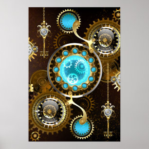 Steampunk Rusty Background met Turquoise Lenses Poster