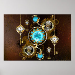 Steampunk Rusty Background met Turquoise Lenses Poster
