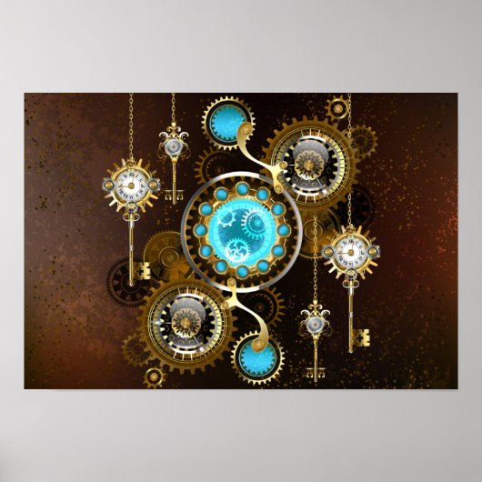 Steampunk Rusty Background met Turquoise Lenses Poster (Voorkant)
