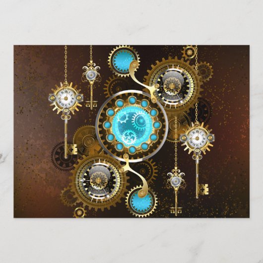 Steampunk Rusty Background met Turquoise Lenses Programma (Voorkant)