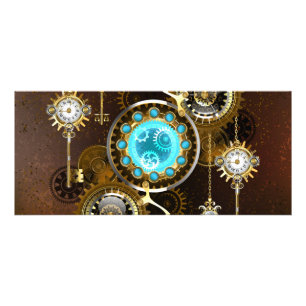 Steampunk Rusty Background met Turquoise Lenses Reclamekaart