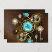 Steampunk Rusty Background met Turquoise Lenses Save The Date (Voorkant / Achterkant)